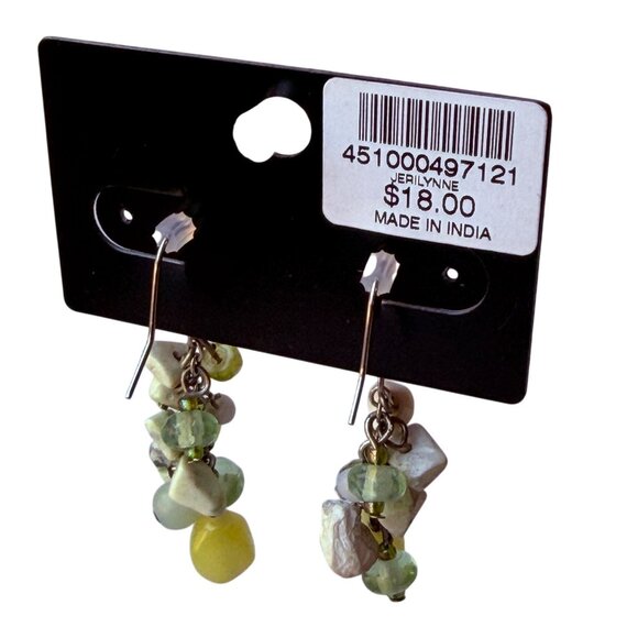 Y2K Chico’s Natural Stone Cluster Dangle Earrings Green Ivory Yellow Drop NOS - Picture 3 of 16